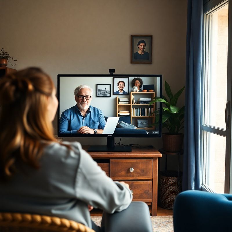 Mentor i učenik na videopozivu, topli indigo ambijent
